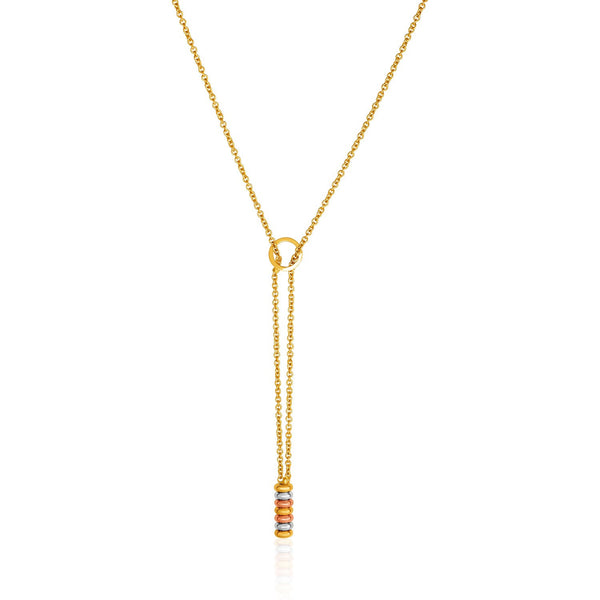 14K Tri-Tone Yellow, White, and Rose Gold Lariat Necklace