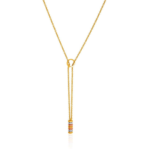 14K Tri-Tone Yellow, White, and Rose Gold Lariat Necklace