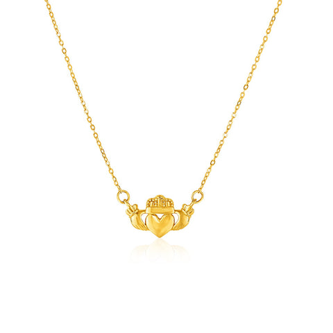 14K Yellow Gold Pendant with Claddagh Symbol