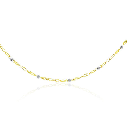 14K Two-Tone Gold Long Multi-Textured Necklace with Disc Sections