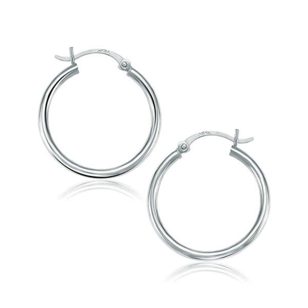 10K White Gold Polished Hoop Earrings (25 mm)