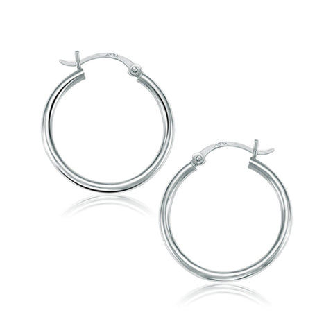 10K White Gold Polished Hoop Earrings (25 mm)