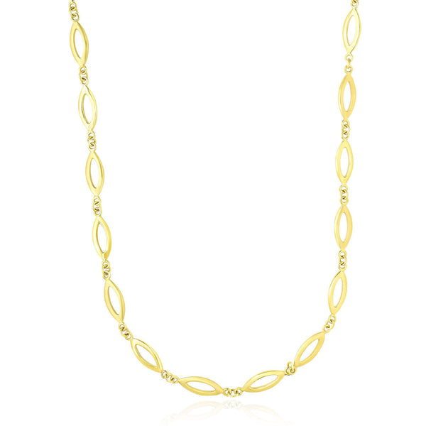 14K Yellow Gold Necklace with Marquis and Small Ring Links