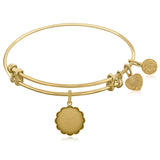 Expandable Yellow Tone Brass Bangle with Plain Engravable Fancy Round Symbol