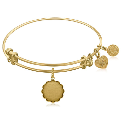 Expandable Yellow Tone Brass Bangle with Plain Engravable Fancy Round Symbol