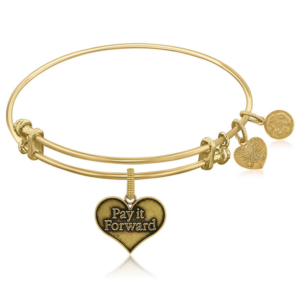Expandable Yellow Tone Brass Bangle with Pay It Forward Symbol