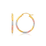 10K Tri-Color Textured Hoop Earrings (1inch Diameter)