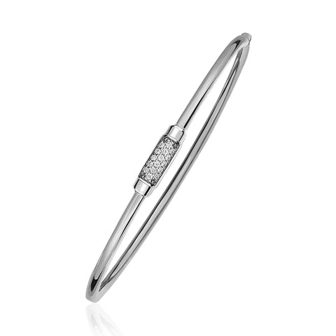 14K White and Diamond Domed Light Bangle Bracelet with Clasp