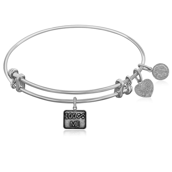 Expandable White Tone Brass Bangle with 100% Me Symbol
