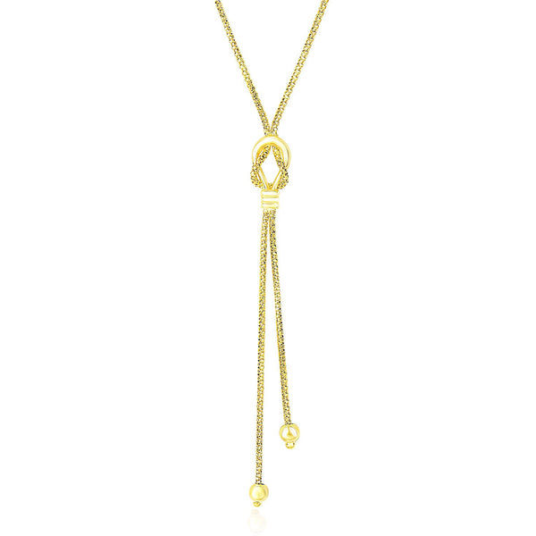 14K Yellow Gold Lariat Popcorn Necklace with Noose Design