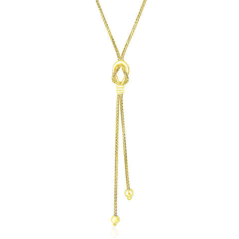14K Yellow Gold Lariat Popcorn Necklace with Noose Design