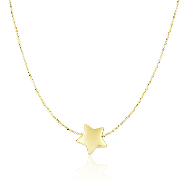 14K Yellow Gold Necklace with Shiny Puffed Sliding Star Charm