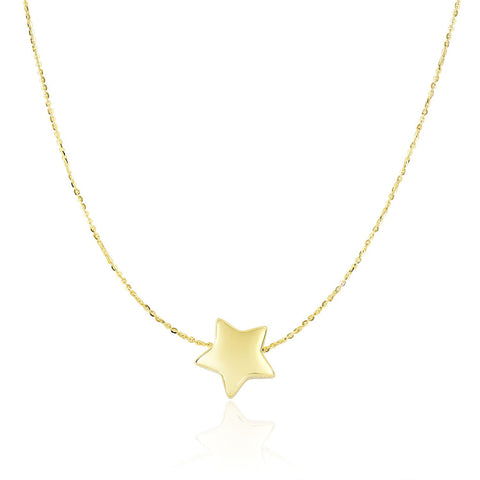 14K Yellow Gold Necklace with Shiny Puffed Sliding Star Charm