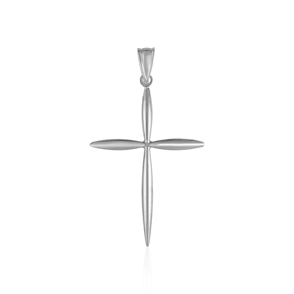 14K White Gold Rounded and Pointed Cross Pendant