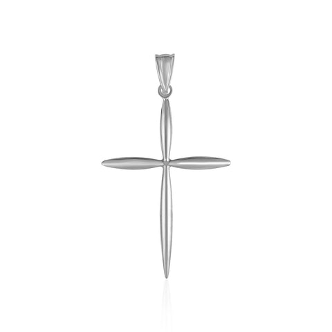 14K White Gold Rounded and Pointed Cross Pendant