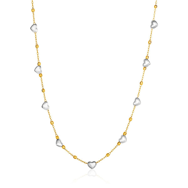 14K Two-Tone Yellow and White Gold Heart and Chain Necklace