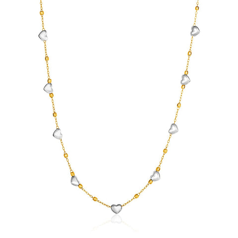 14K Two-Tone Yellow and White Gold Heart and Chain Necklace