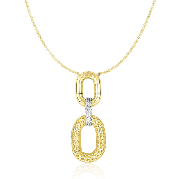14K Two-Tone Gold Necklace with Textured Oval Pendant
