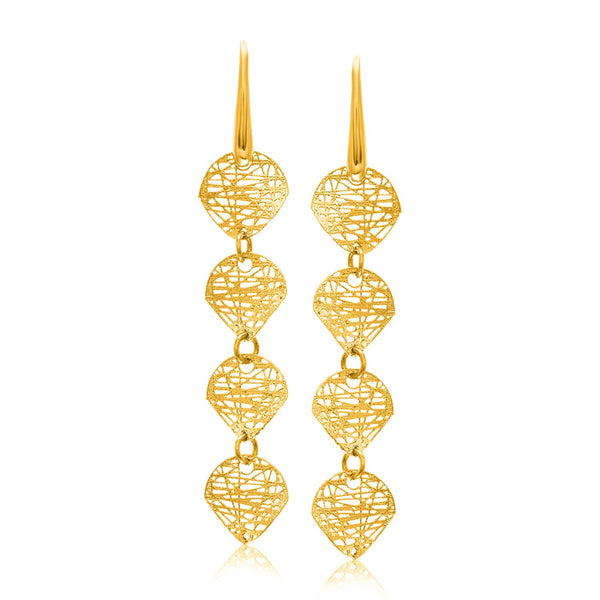 14K Yellow Gold Leaf Like Chain Dangling Earrings