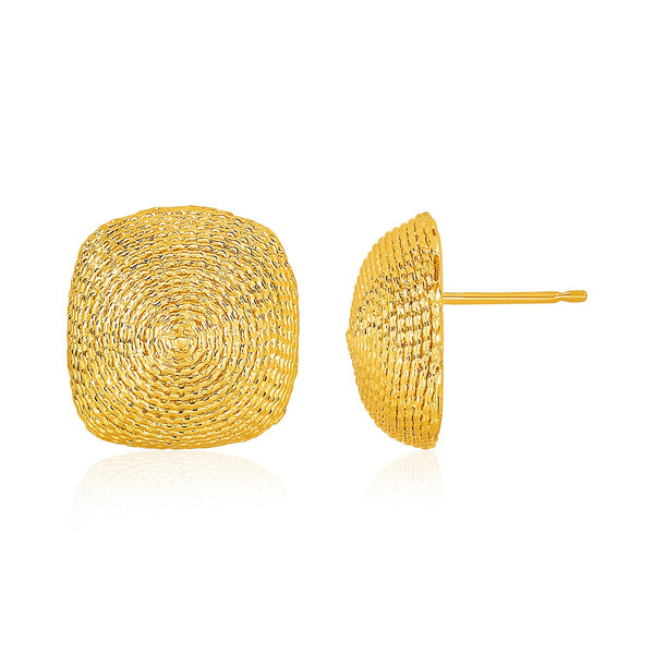 14K Yellow Gold Textured Semi-Square Dome Post Earrings