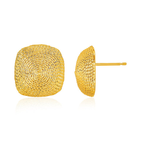 14K Yellow Gold Textured Semi-Square Dome Post Earrings
