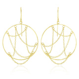 14K Yellow Gold Cable Chain Web Design Open Circle Earrings