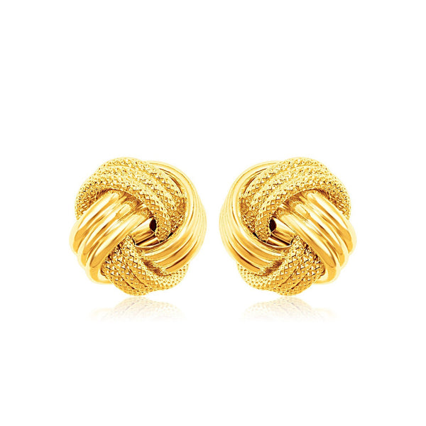 10K Yellow Gold Love Knot with Ridge Texture Earrings