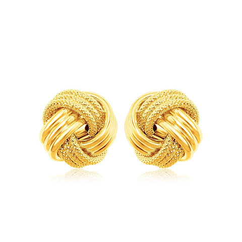 10K Yellow Gold Love Knot with Ridge Texture Earrings