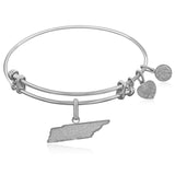Expandable White Tone Brass Bangle with Tennessee Symbol