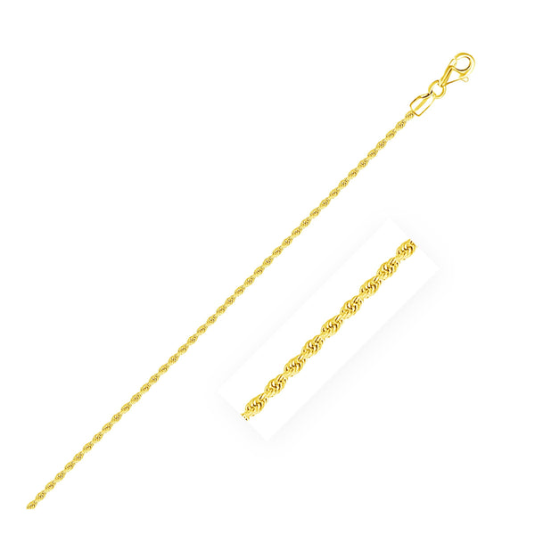 2.0mm 10K Yellow Gold Diamond Cut Rope Anklet