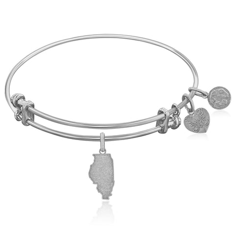 Expandable White Tone Brass Bangle with Illinois Symbol