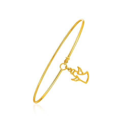 14K Yellow Gold Bangle with Angel Silhouette Charm