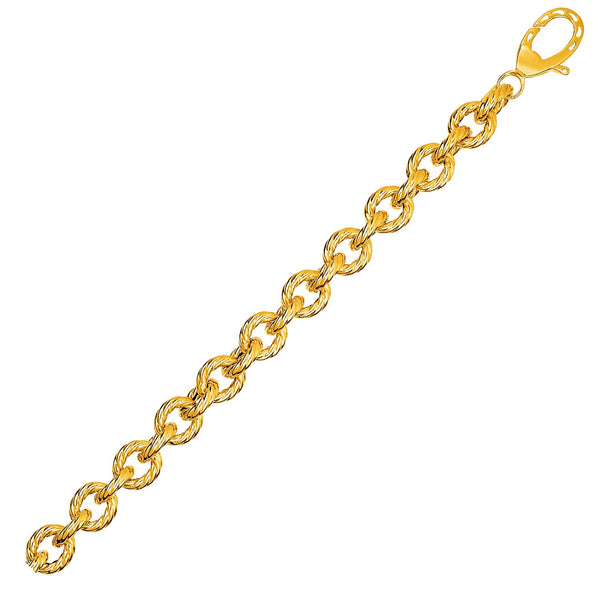 Textured Oval Link Bracelet in 14K Yellow Gold