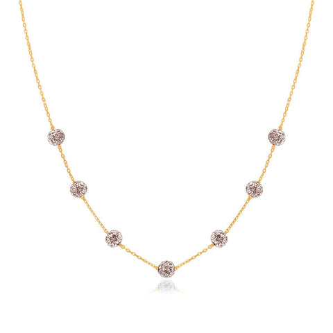 14K Yellow Gold Necklace with Crystal Embellished Sphere Stations