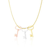14K Tri-Color Gold Chain Necklace with Skeleton Key Pendants