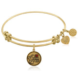 Expandable Yellow Tone Brass Bangle with I Love Rock and Roll Enamel Symbol