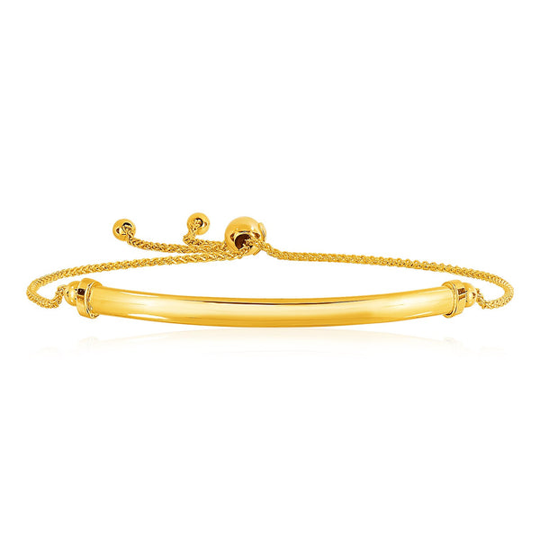 14K Yellow Gold Smooth Curved Bar and Lariat Style Bracelet
