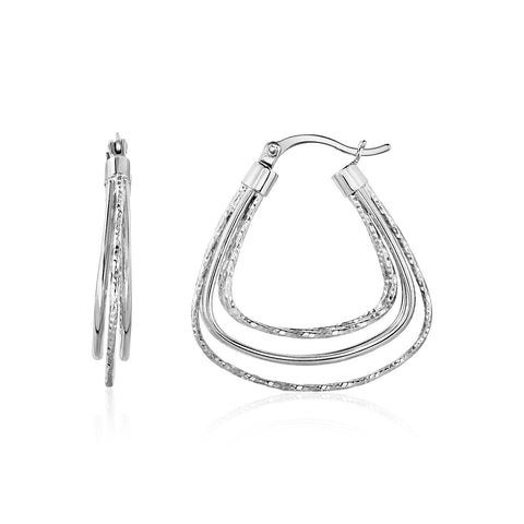 Three-Part Graduated Triangle Hoop Earrings in Sterling Silver