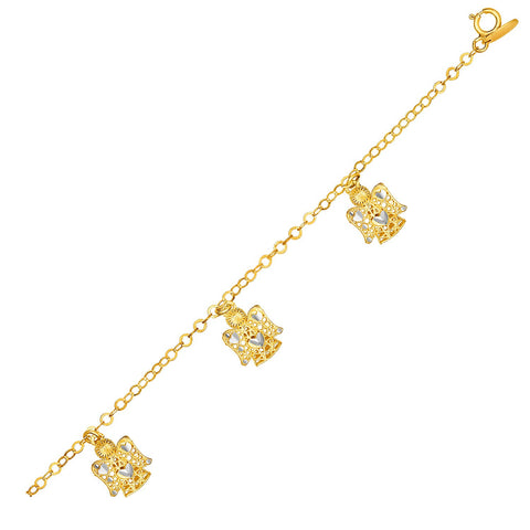 14K Yellow Gold Bracelet with Filigree Style Angels