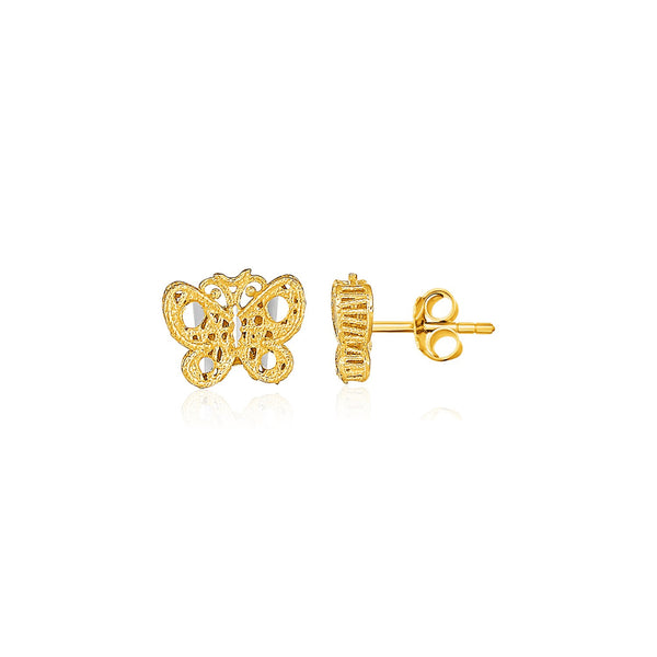 Filigree Style Butterfly Post Earrings in 14K Yellow Gold