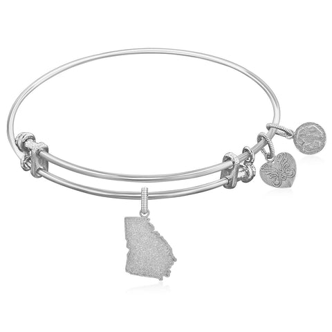 Expandable White Tone Brass Bangle with Georgia Symbol
