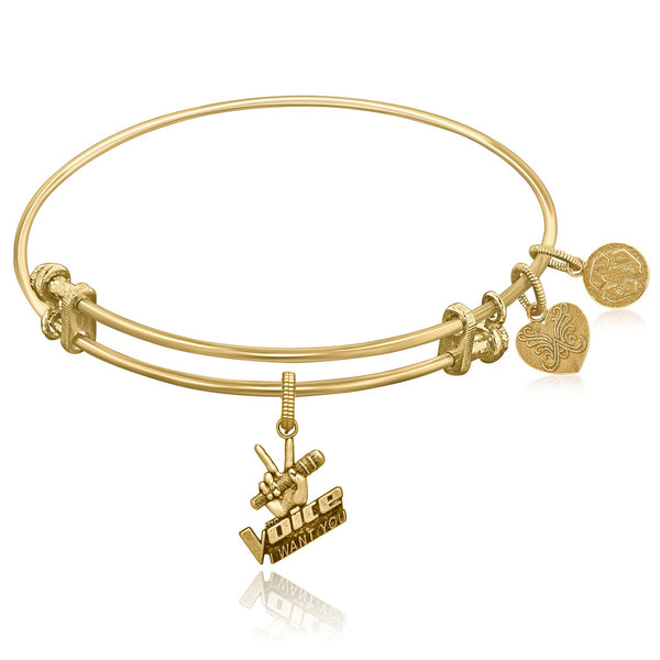 Expandable Yellow Tone Brass Bangle with The Voice Microphone Symbol