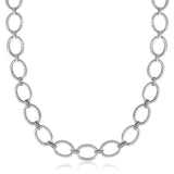 Sterling Silver Rhodium Plated Diamond Accented Rope Oval Necklace (.26ct tw)