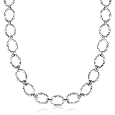 Sterling Silver Rhodium Plated Diamond Accented Rope Oval Necklace (.26ct tw)