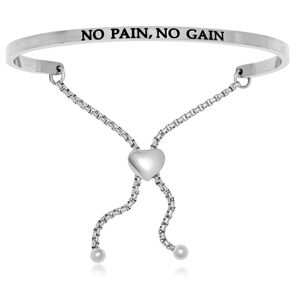 Stainless Steel No Pain, No Gain Adjustable Bracelet