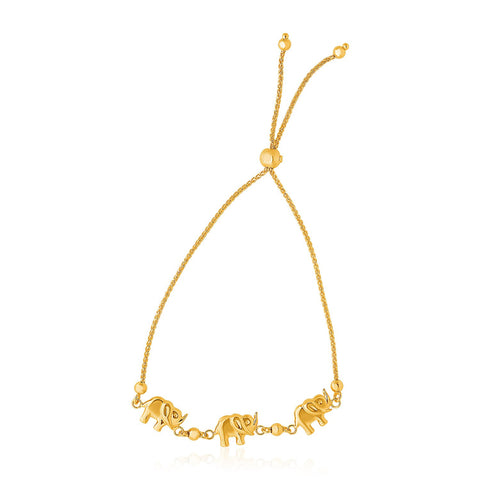 14K Yellow Gold Elephant Station Lariat Style Bracelet