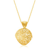 14K Yellow Gold Lace Design Leaf Shape Pendant
