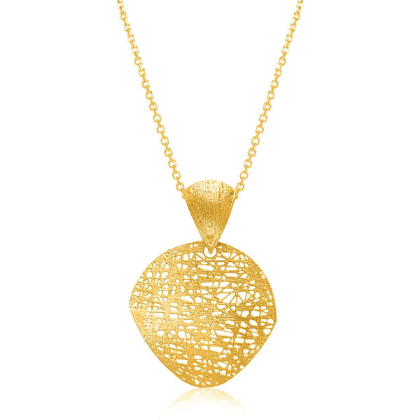 14K Yellow Gold Lace Design Leaf Shape Pendant