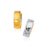 14K Two-Tone Gold Polished and Textured Hoop Style Earrings