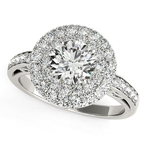 14K White Gold Round Diamond with Two-Row Pave Border Engagement Ring (2 ct. tw.)